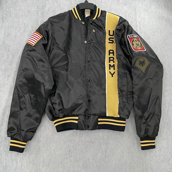 Soffe Other - VINTAGE US Army Jacket Adult Medium Black Satin Bomber Quilted POW MIA Men M 80s